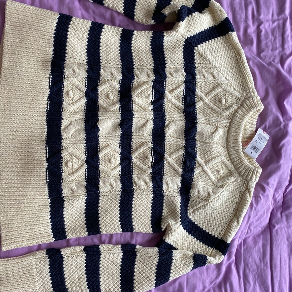 Vineyard Vines Cream and Navy Striped Sweater - Picture 2 of 6